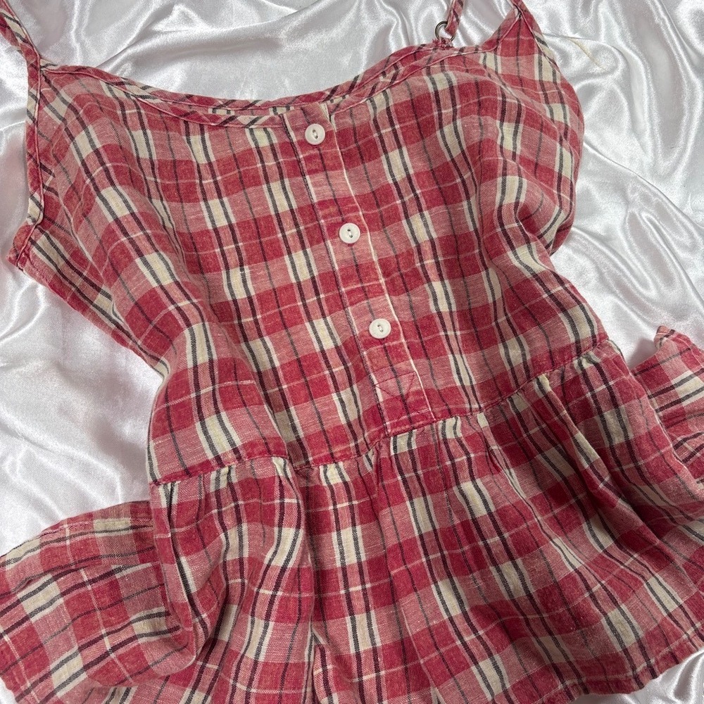 y2k Current Elliott Cami Red Plaid Peplum Babydoll Tank Top 0 - Picture 2 of 5